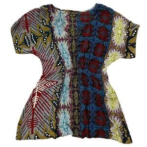 Fei by Anthropologie Silk Blouse Dress | Rare Print Smocked Waist Boho Tribal, S